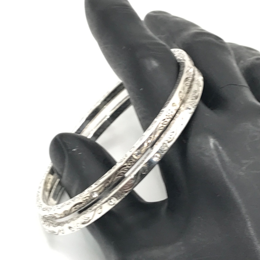 Lot of 2 Bracelets Silver Plate Engraved Bangle Floral Stackable